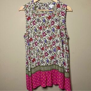 J. Jill Blouse Top Women Large Pink Green Purple Floral Sleeveless Resort Cruise